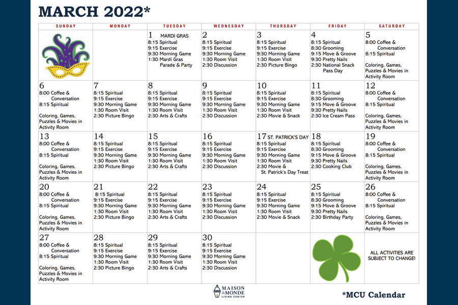 March MCU Activity Calendar