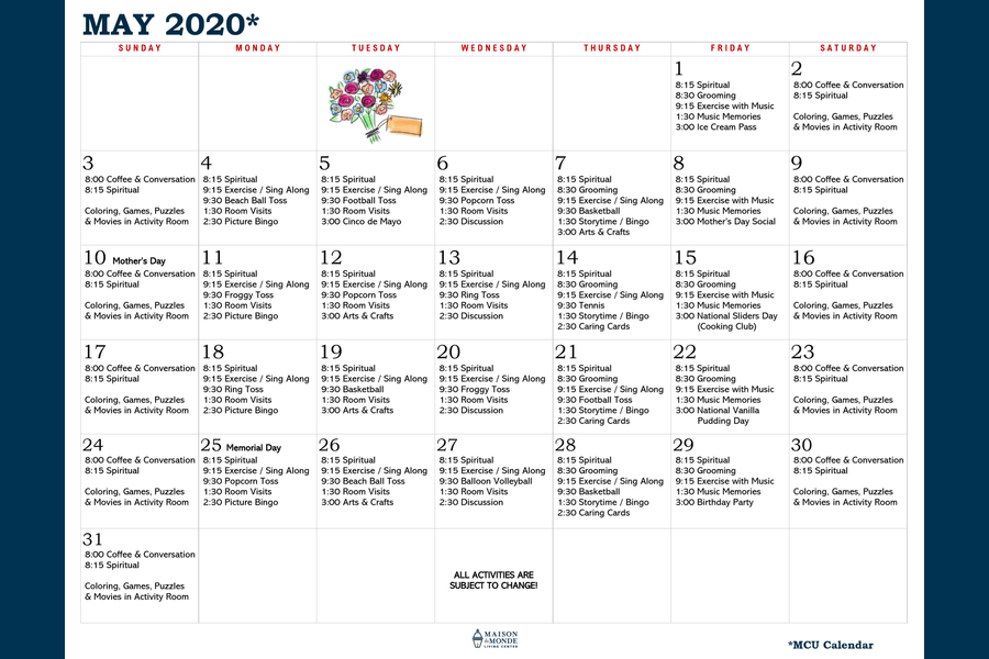 May MCU Activity Calendar