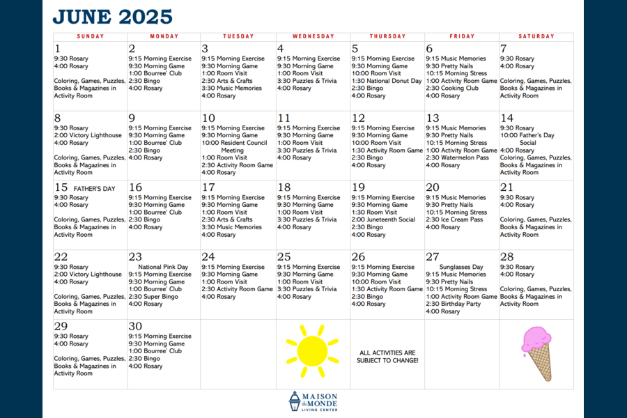 June Activity Calendar