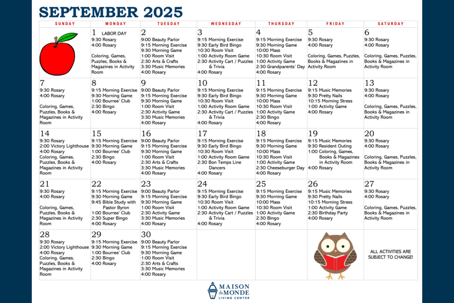 September Activity Calendar