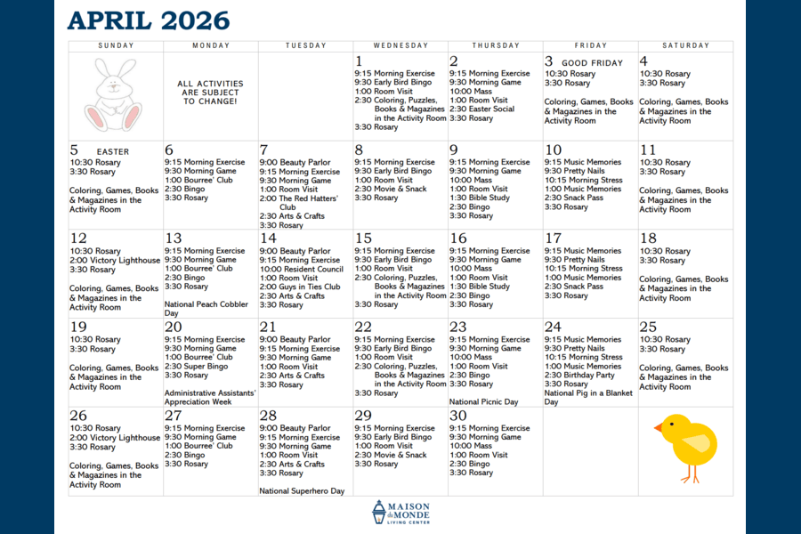 April Activity Calendar