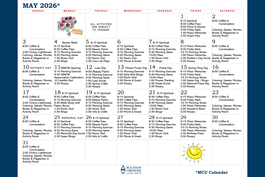 May MCU Activity Calendar