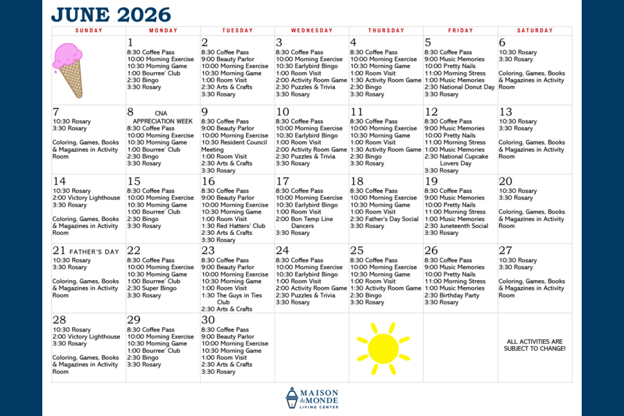 June Activity Calendar