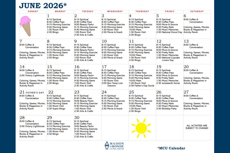 June MCU Activity Calendar