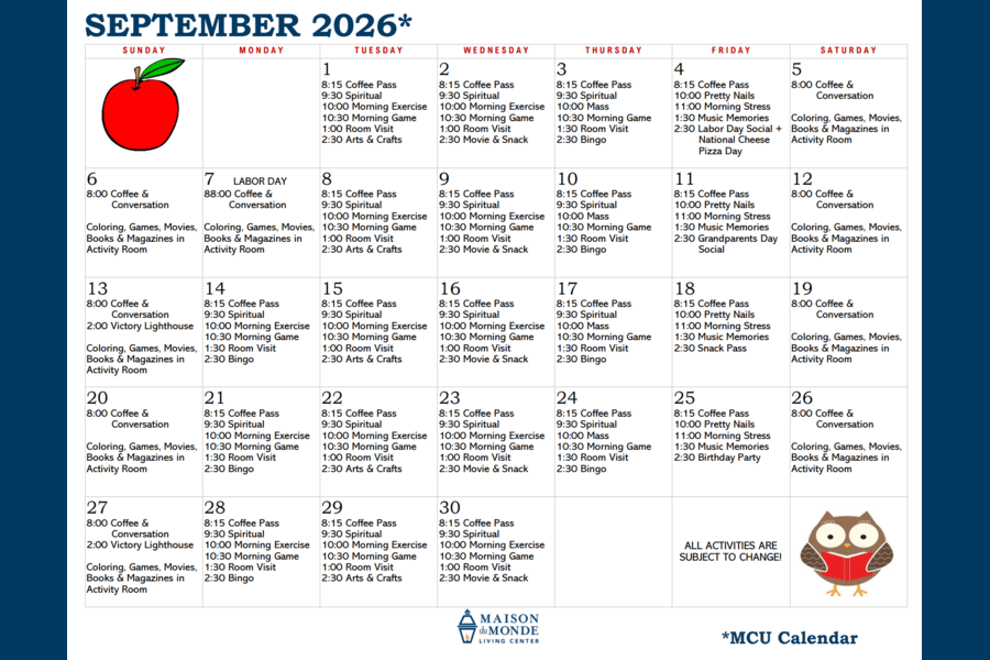 September MCU Activity Calendar